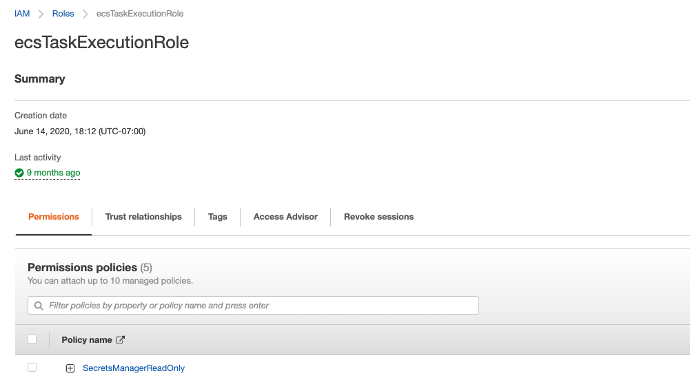 ECSTaskExecRole + SecretsManager